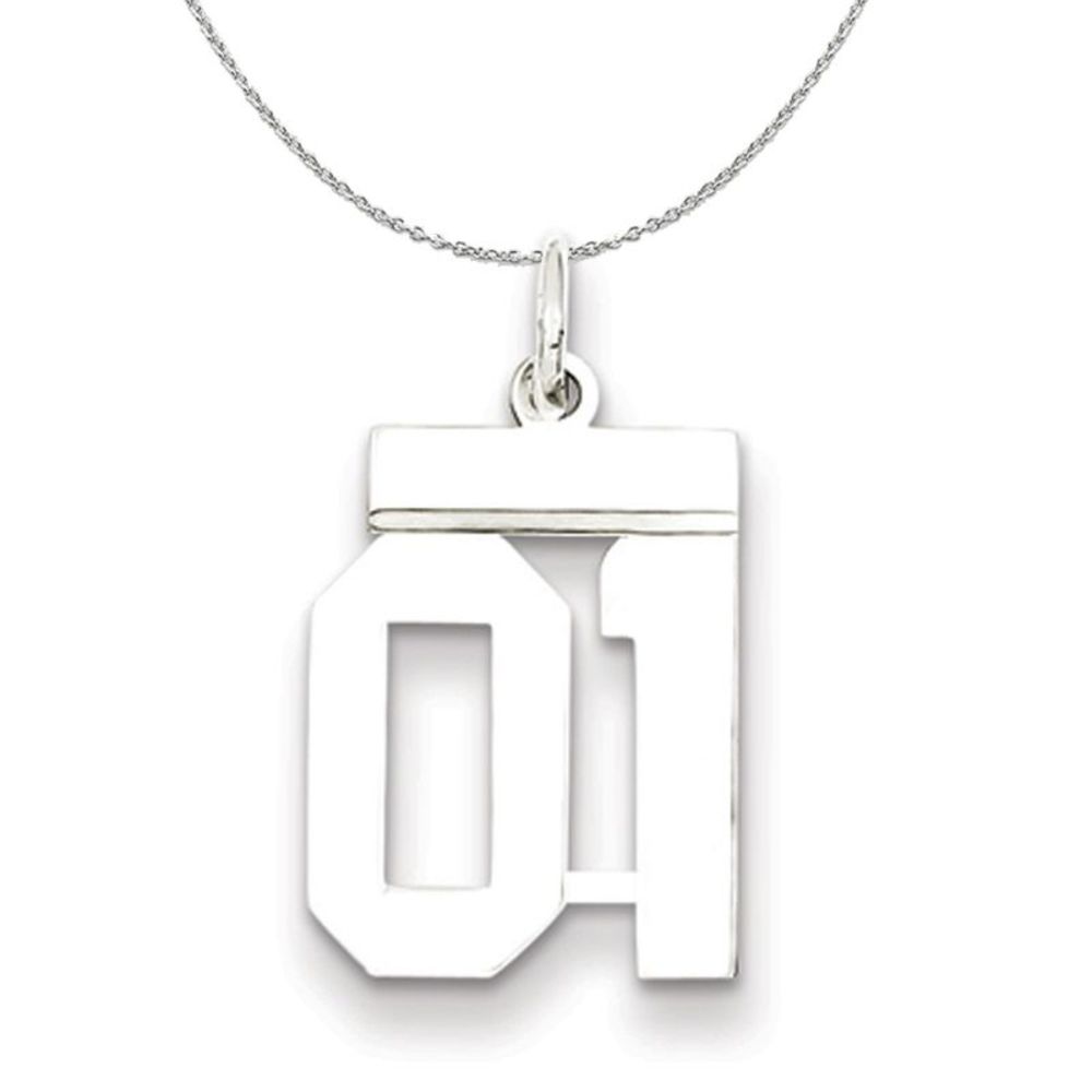 Silver, Athletic Collection, Small Polished Number 01 Necklace - 18 In